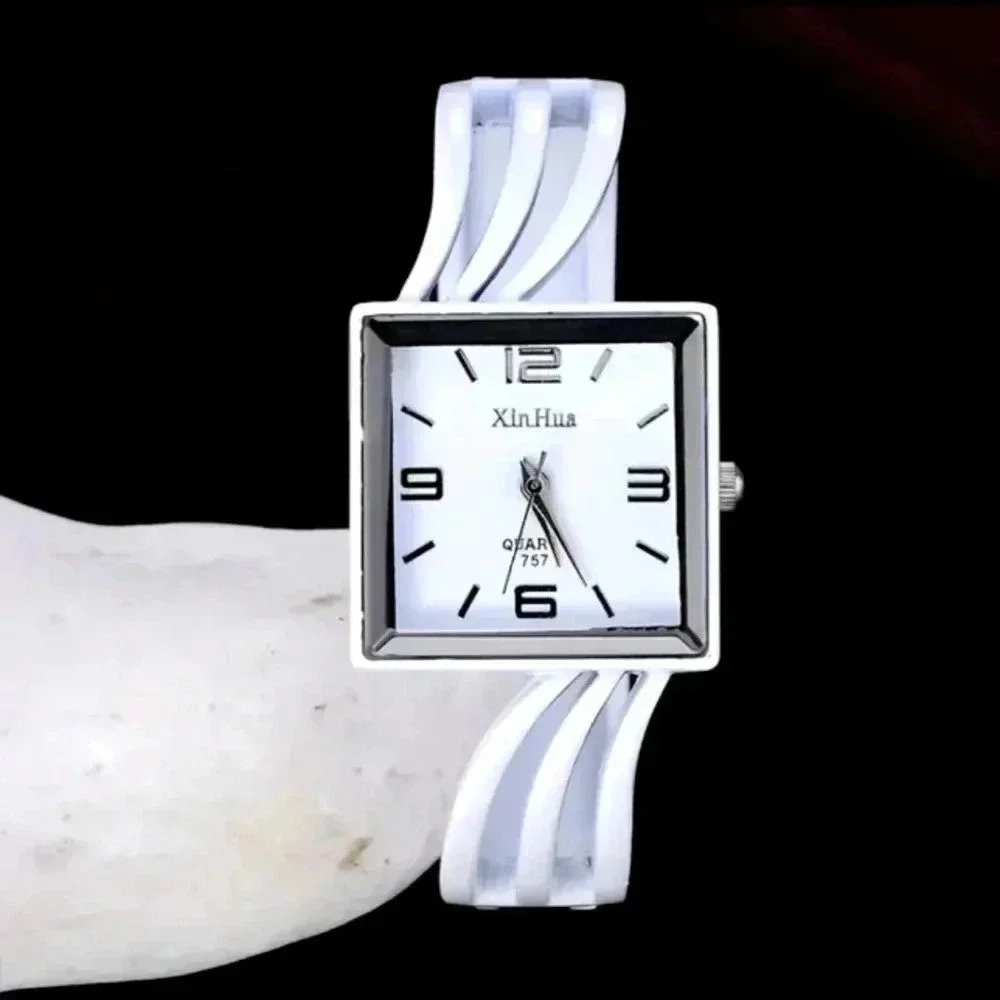 Square Pointer Quartz Watch Minimalistic Arabic Numeral Dial Vintage Cuff..NWT - Picture 2 of 6